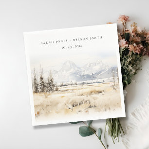 Jackson Hole Wyoming Watercolor Landscape Wedding Napkins