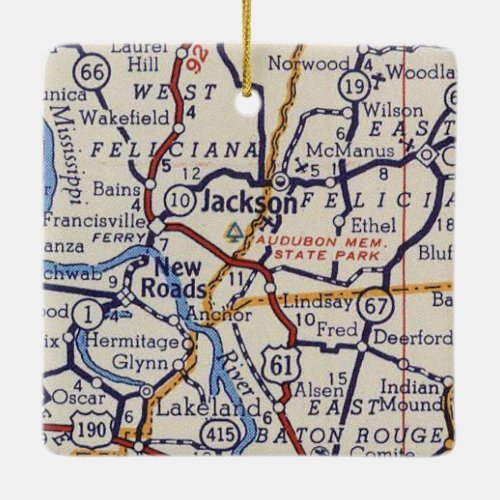 Jackson LA Vintage Map Ceramic Ornament