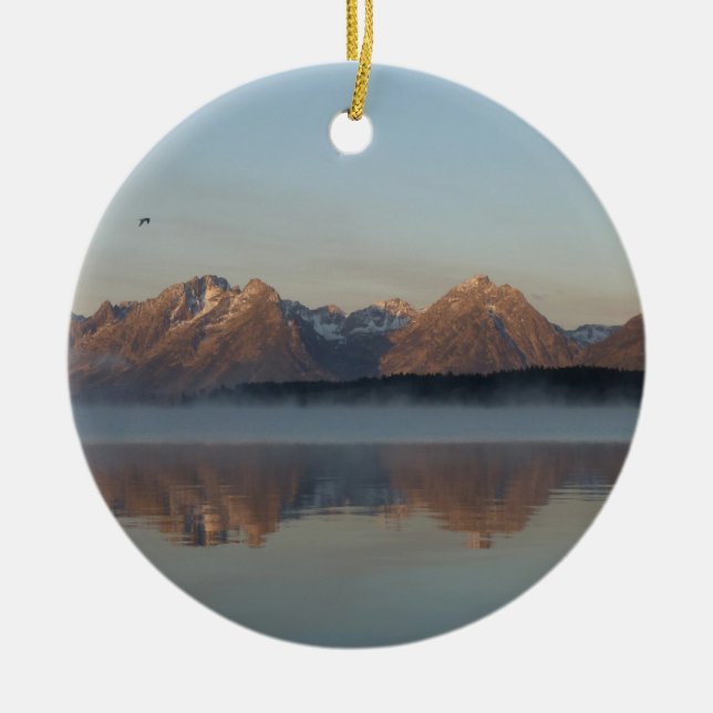Jackson Lake Dam Reflection in Grand Teton Park Ceramic Ornament (Front)