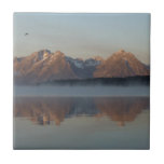 Jackson Lake Dam Reflection in Grand Teton Park Ceramic Tile