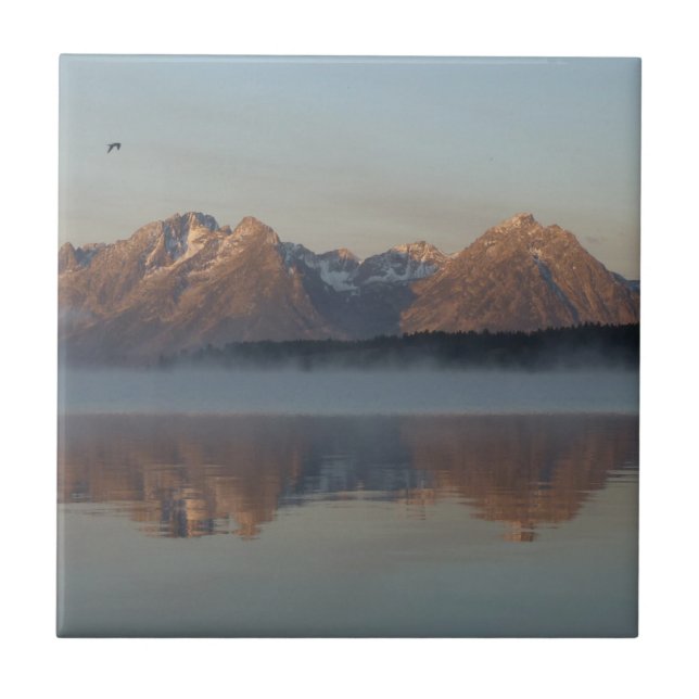 Jackson Lake Dam Reflection in Grand Teton Park Ceramic Tile (Front)