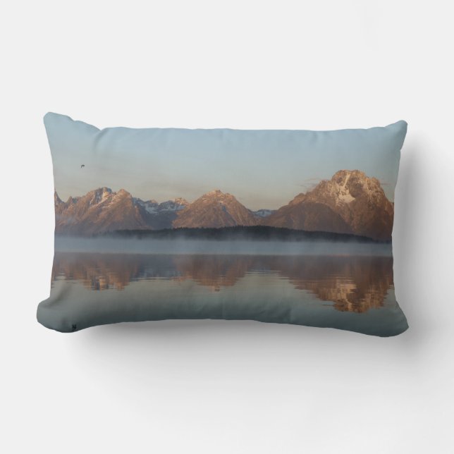 Jackson Lake Dam Reflection in Grand Teton Park Lumbar Pillow (Front)