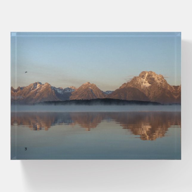 Jackson Lake Dam Reflection in Grand Teton Park Paperweight (Front)