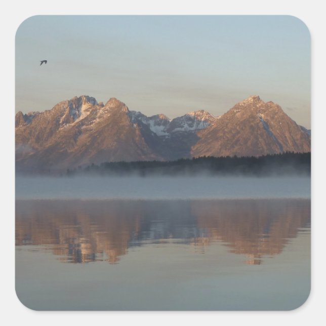 Jackson Lake Dam Reflection in Grand Teton Park Square Sticker (Front)
