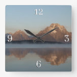 Jackson Lake Dam Reflection in Grand Teton Park Square Wall Clock