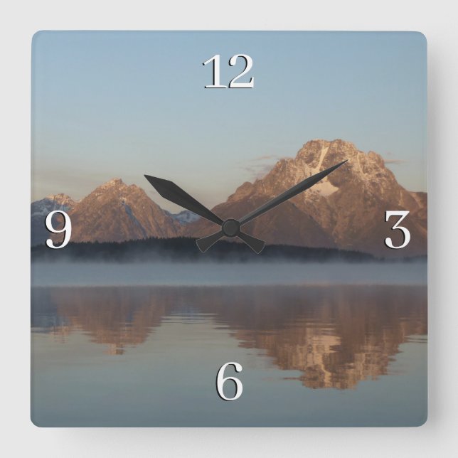 Jackson Lake Dam Reflection Square Wall Clock (Front)