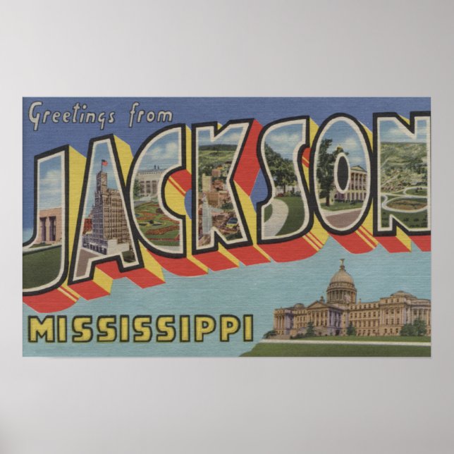 Jackson, Mississippi - Large Letter Scenes Poster (Front)
