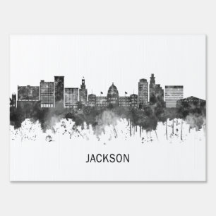 Jackson Mississippi Skyline BW Sign