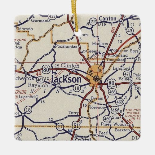Jackson MS Vintage Map Ceramic Ornament