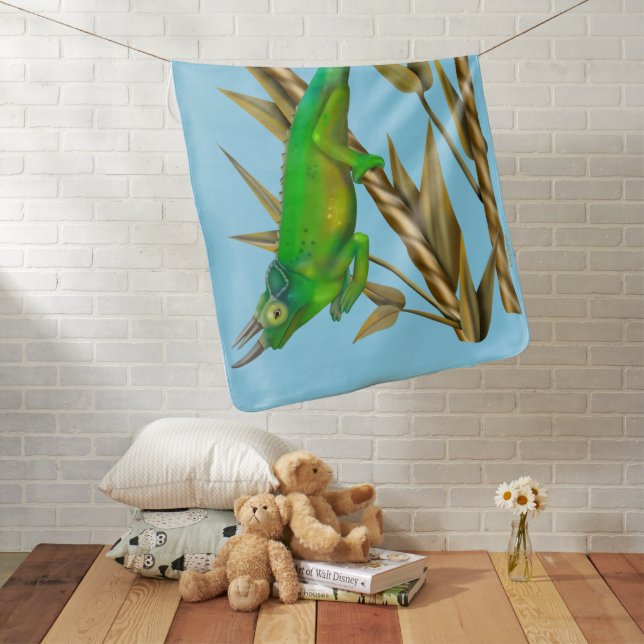 Jackson’s chameleon hanging out in the bamboo baby blanket (In Situ)