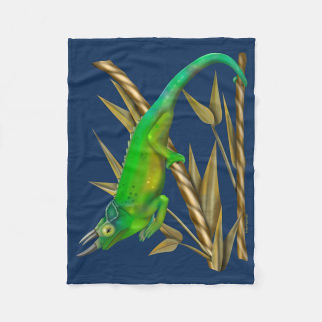 Jackson’s chameleon hanging out in the bamboo fleece blanket (Front)