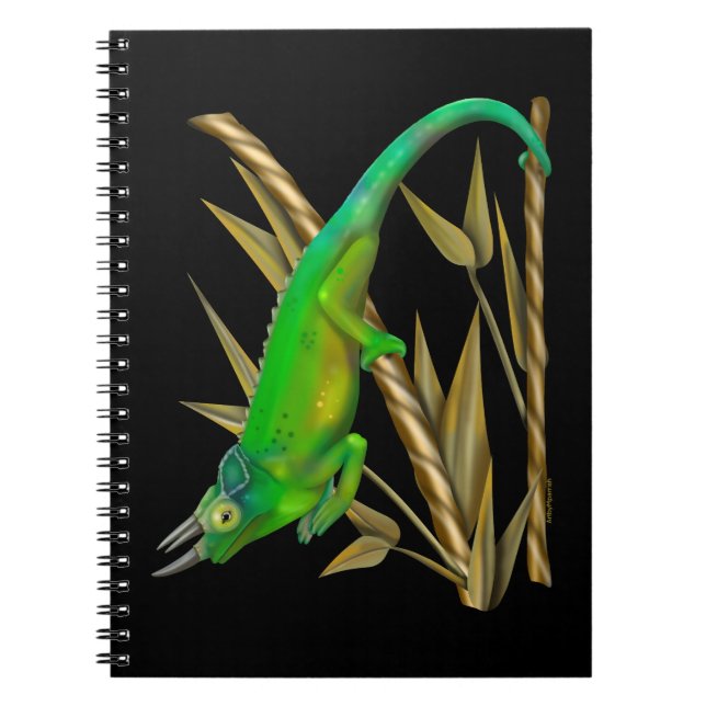 Jackson’s chameleon hanging out in the bamboo notebook (Front)