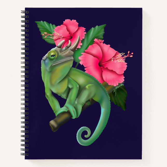 Jackson’s Chameleon with Hibiscus  Notebook (Front)
