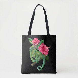 Jackson’s Chameleon with Hibiscus  Tote Bag