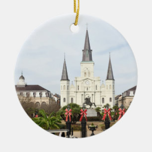 Jackson Square, Cathedral of Saint Louis At Xmas C Ceramic Ornament