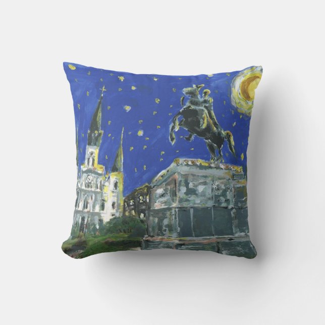 Jackson Square, French Quarter, Night Throw Pillow (Front)