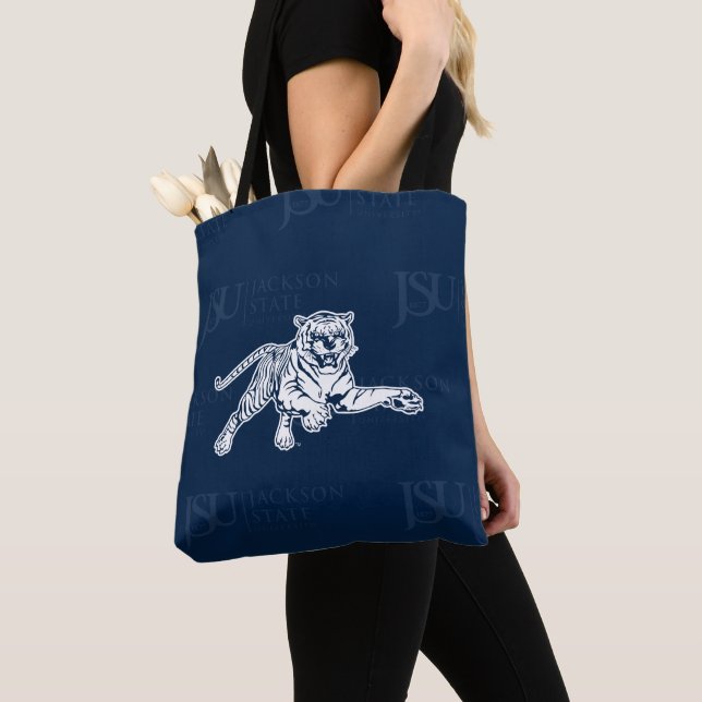 Jackson State University Logo Watermark Tote Bag (Close Up)