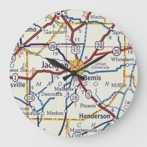 Jackson Tennessee Vintage Map Large Clock