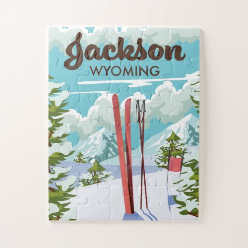Jackson Wyoming ski poster Jigsaw Puzzle
