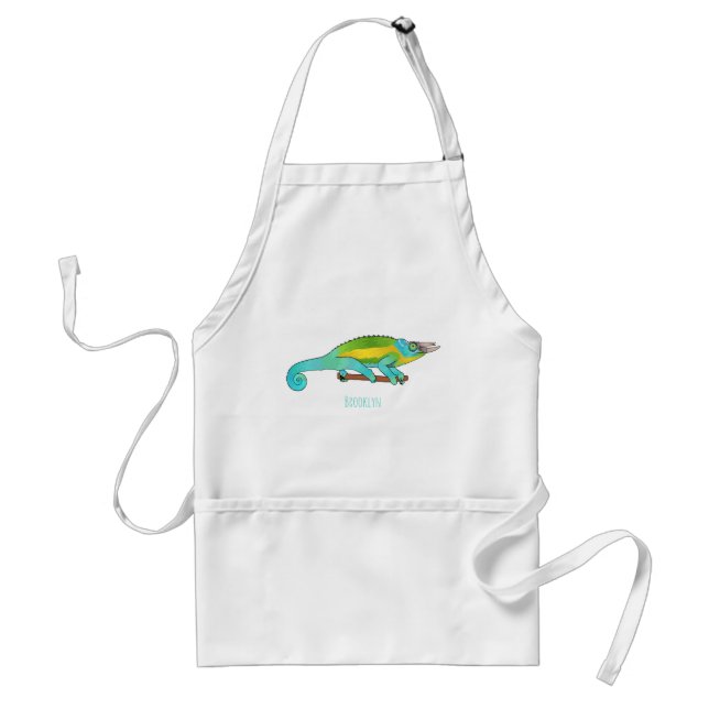 Jackson's chameleon cartoon illustration adult apron (Front)