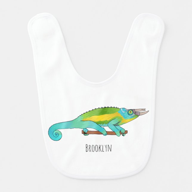 Jackson's chameleon cartoon illustration baby bib (Front)