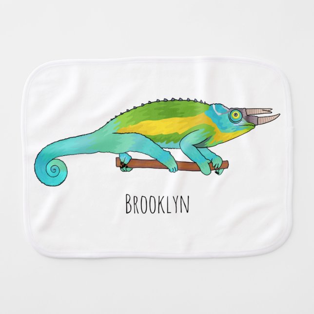 Jackson's chameleon cartoon illustration  baby burp cloth (Front Horizontal)