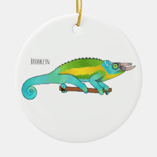 Jackson's chameleon cartoon illustration  ceramic ornament