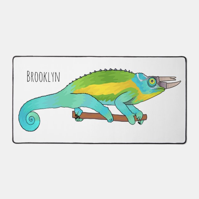 Jackson's chameleon cartoon illustration desk mat (Front)
