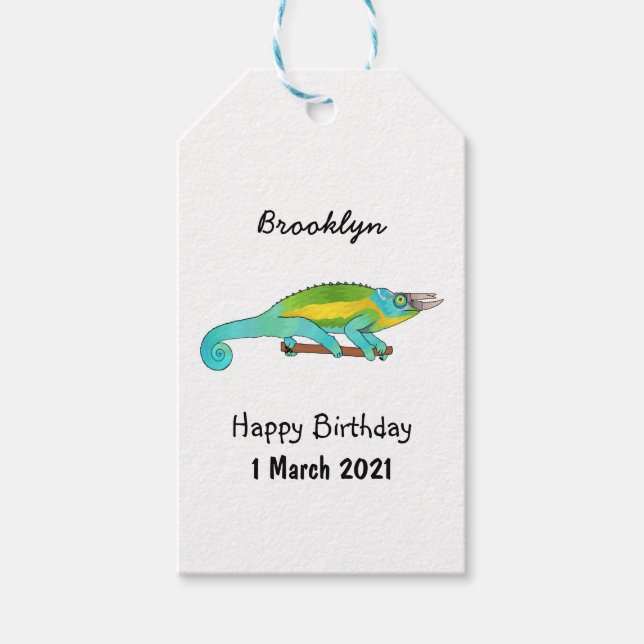 Jackson's chameleon cartoon illustration gift tags (Front)