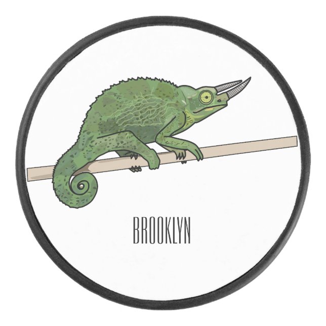 Jackson's chameleon cartoon illustration hockey puck (Front)
