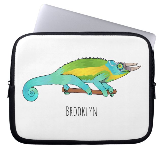 Jackson's chameleon cartoon illustration laptop sleeve (Front)