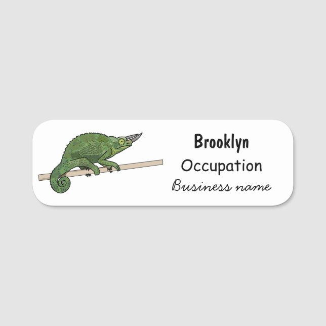 Jackson's chameleon cartoon illustration name tag (Front)