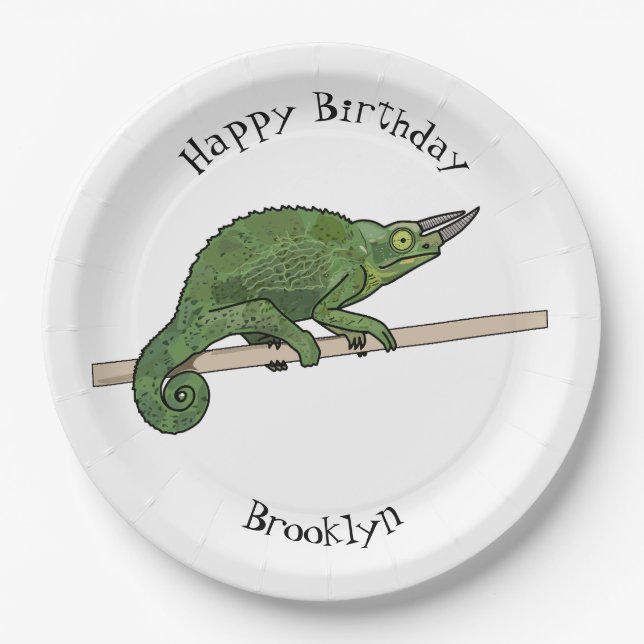 Jackson's chameleon cartoon illustration paper plates (Front)
