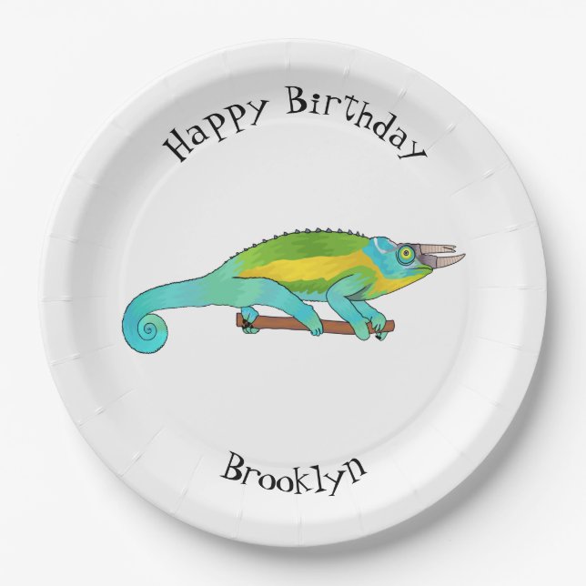 Jackson's chameleon cartoon illustration paper plates (Front)