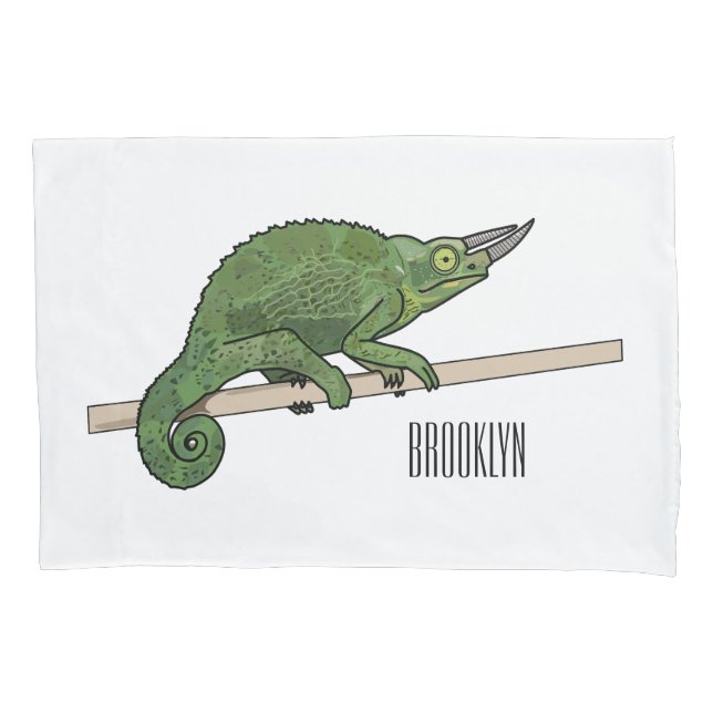 Jackson's chameleon cartoon illustration pillow case (Front)