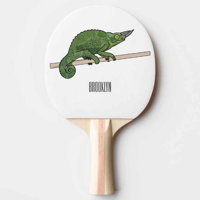 Jackson's chameleon cartoon illustration ping pong paddle (Front)