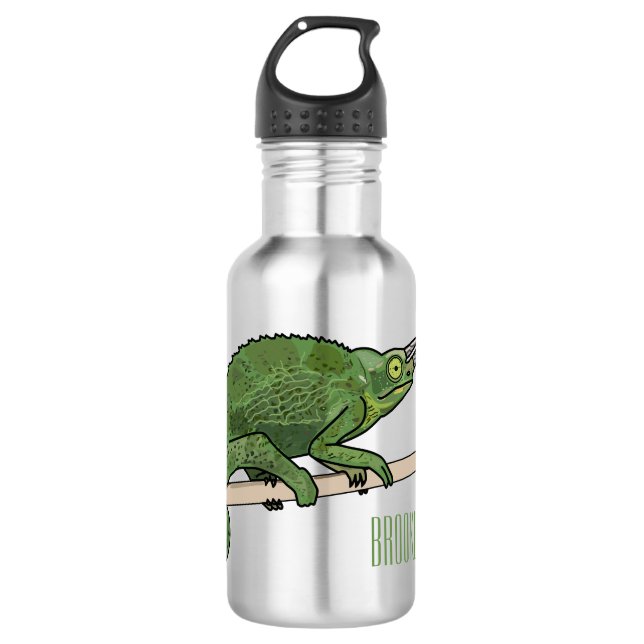 Jackson's chameleon cartoon illustration stainless steel water bottle (Front)