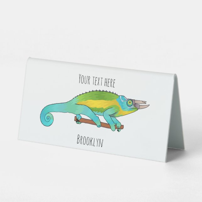 Jackson's chameleon cartoon illustration  table tent (Front)