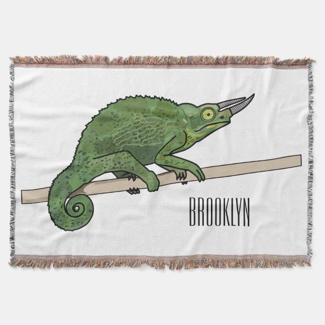 Jackson's chameleon cartoon illustration throw blanket (Front)
