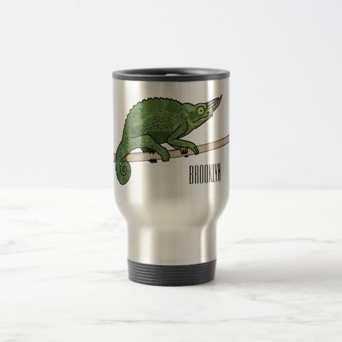 Jacksons chameleon cartoon illustration travel mug