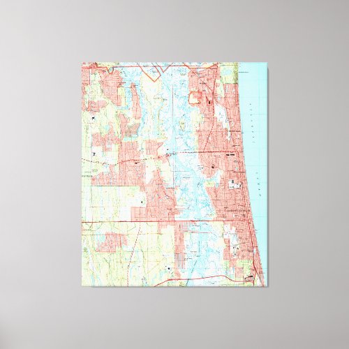 Jacksonville Beach and Atlantic Beach Florida Map Canvas Print