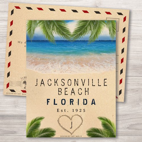 Jacksonville Beach FL Sand Tropical Palm Leaves Postcard