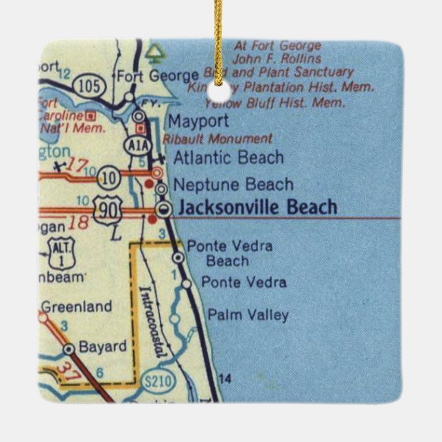 Jacksonville Beach FL Vintage Map Ceramic Ornament (Back)