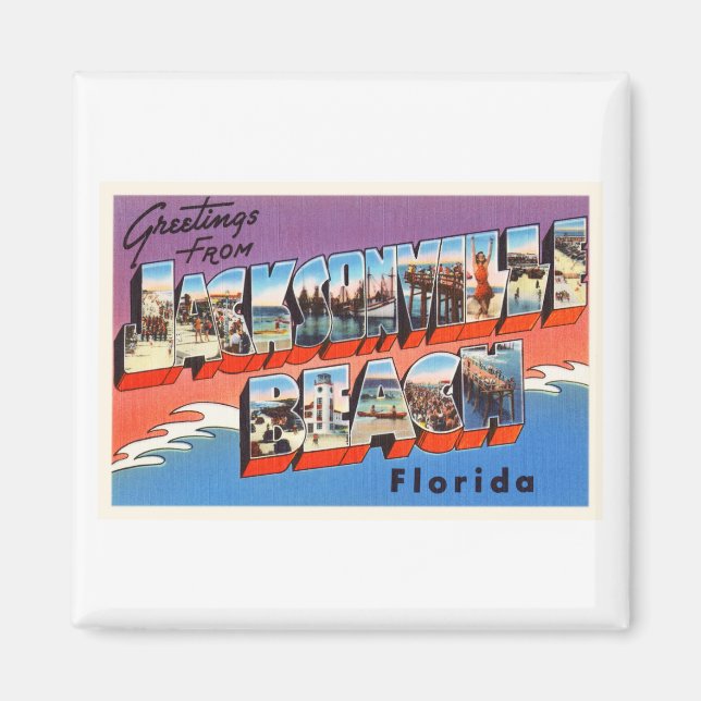 Jacksonville Beach Florida FL Old Travel Souvenir Magnet (Front)