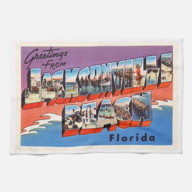 Jacksonville Beach Florida FL Old Travel Souvenir Towel (Horizontal)