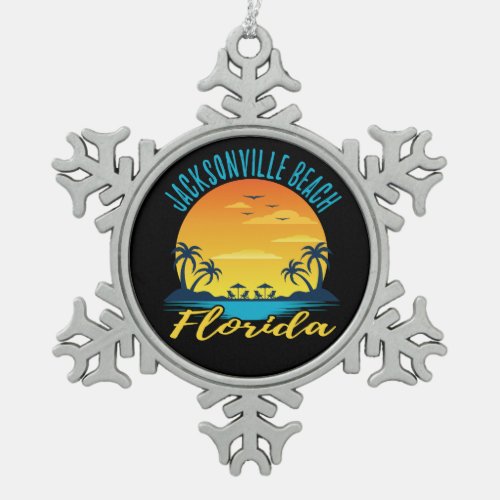 Jacksonville Beach Florida Palm Trees Beach Snowflake Pewter Christmas Ornament