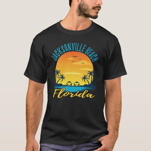 Jacksonville Beach Florida Sunset Retro Vacation T_Shirt