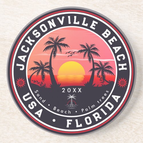 Jacksonville Beach Florida tropical Retro Sunset Coaster