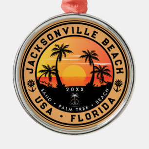 Jacksonville Beach Florida tropical Retro Sunset Metal Ornament