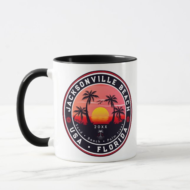 Jacksonville Beach Florida tropical Retro Sunset Mug (Left)